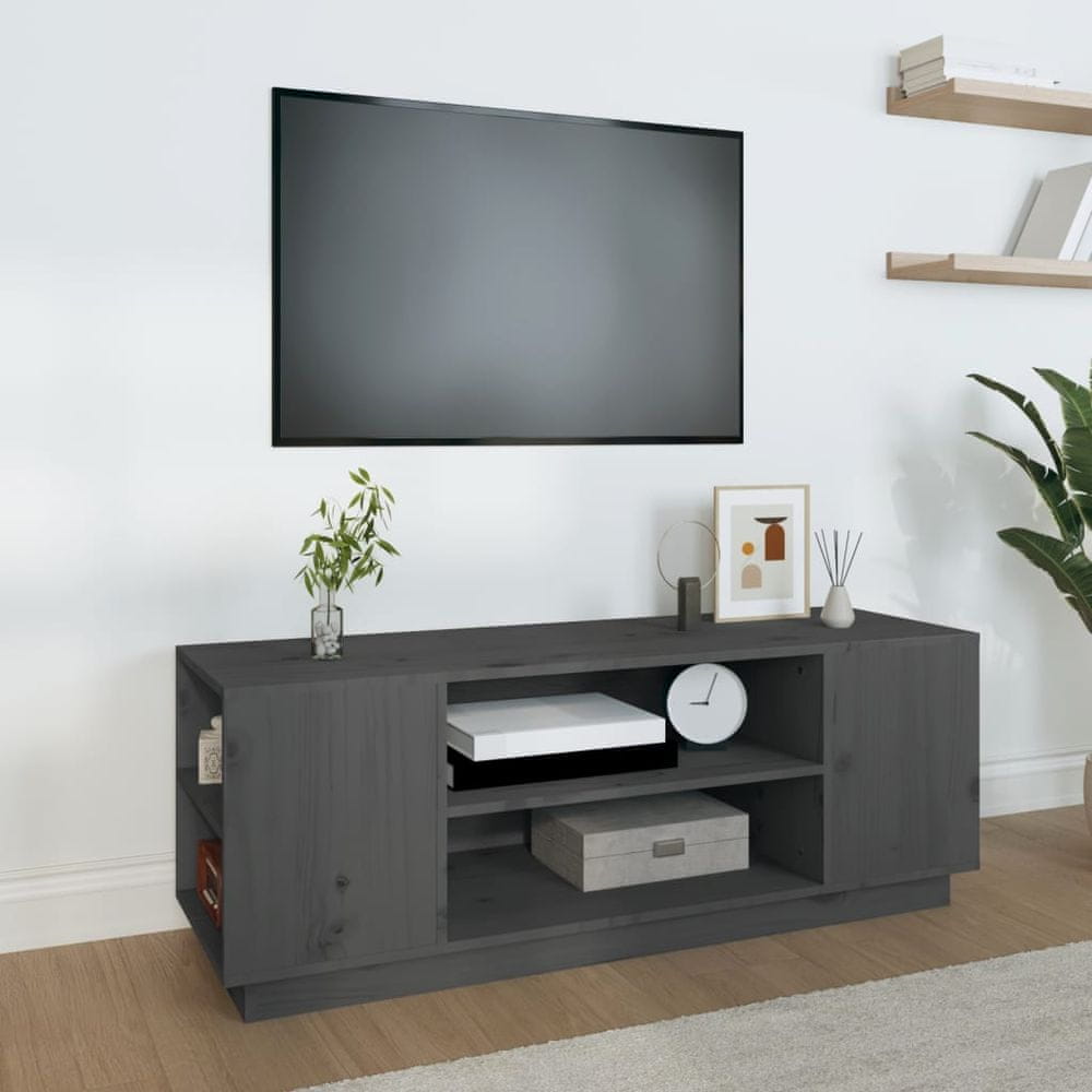 Vidaxl TV skrinka sivá 110x35x40,5 cm masívna borovica